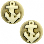 Cabochon base cammei 20 mm con disegno ancora nero - oro antico