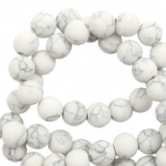 Perline in pietra naturale Calcite 6mm opaca marmorizzata bianco
