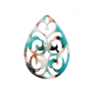 Pendenti in resina 37x26mm a forma di goccia in stile barocco turchese - marrone