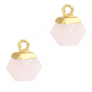 Ciondoli in pietra naturale esagono rosa ghiaccio-oro