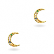 Elementi in ottone con zirconie arcobaleno a forma di luna oro