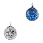 Ciondoli di metallo DQ moneta con disegno religioso argento antico-blu denim trasparente (privo di nichel)