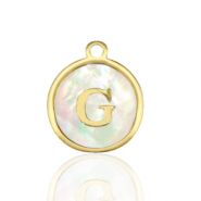 Ciondoli in acciaio inossidabile 12mm conchiglia lettera G bianco (colore naturale)-oro