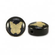 Perline di vetro rondella farfalla nero-oro