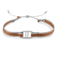 Braccialetti alla moda Nastra con distanziatore acciaio inossidabile marrone-argento