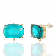 Orecchini con Cristalli con anellino rettangolo blu-oro