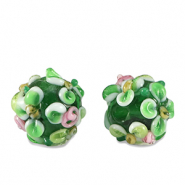 Perline di vetro dipinte a mano fiore verde-bianco