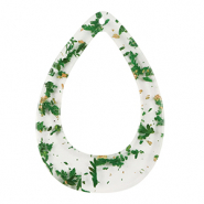 Pendenti in resina con fiorellini secchi goccia verde-oro