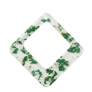 Pendenti in resina con fiorellini secchi rombo verde-oro