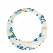 Pendenti in resina con fiorellini secchi 39mm Blu-oro
