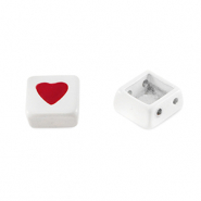 Perline Tile quadrato bianco-rosso