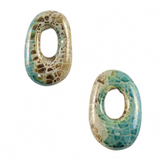 Perline di ceramica greca DQ ovale mosaico verde onda del mare-marrone