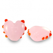 Perline di vetro dipinte a mano cuore pois rosa-rosso