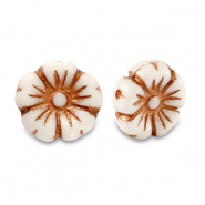 Perline Rep. Ceca fiore 9mm marrone rame metallico-bianco
