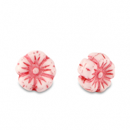 Perline Rep. Ceca fiore 7mm rosso amarena-bianco