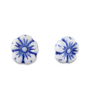 Perline Rep. Ceca fiore 7mm blu forte-bianco