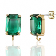 Orecchini con Cristalli con anellino rettangolo verde-oro