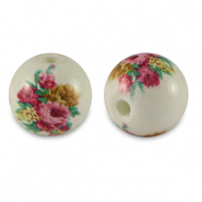 Perline di vetro 8mm fiore bianco-rosso rosa