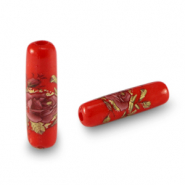 Perline di vetro tubo fiore rosso-rosso rosa