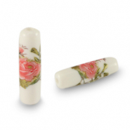 Perline di vetro tubo fiore bianco-rosso rosa