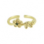 Metallo TQ in ottone anello zirconia oro-cristallo nero