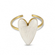 anelli in acciaio inossidabile smalto cuore bianco madreperla-oro