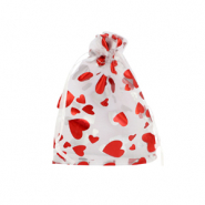 Sacchetti in organza 7x9cm cuore bianco-rosso