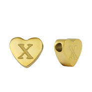 Perline in acciaio inossidabile cuore lettera X oro