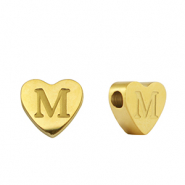 Perline in acciaio inossidabile cuore lettera M oro