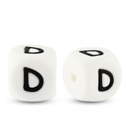 Perline alfabeto in silicone D bianco-nero