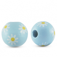 Perline di legno tonde 16mm fiore azzurro
