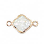 Perle di acqua dolce distanziatore quadrifoglio oro-bianco naturale