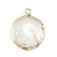 BQ Perle di acqua dolce ciondolo rotondo oro-bianco naturale