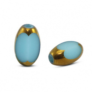 Perline di vetro ovale sfaccettate blu-oro