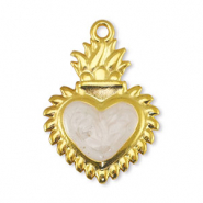 Ciondoli di metallo DQ cuore madreperla bianco-oro (privo di nichel)