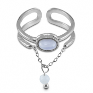 Anelli in acciaio inossidabile con pietra naturale argento-viola lilla-bianco