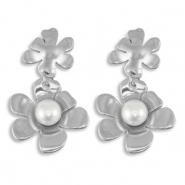 Orecchini in acciaio inossidabile fiore con imitazione di perle argento