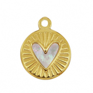 Ciondolo in acciaio inossidabile conchiglia tonda con cuore oro-bianco (colore naturale)