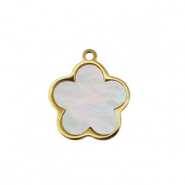 Ciondolo in acciaio inossidabile conchiglia fiore oro-bianco (colore naturale)