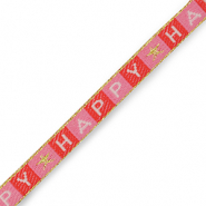 Nastro con testo "Happy" rosso-rosa-bianco-oro