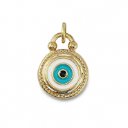 Metallo TQ in ottone ciondolo 'occhio di Allah' oro-blu smeraldo