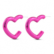 Orecchini alla moda a cuore rosa magenta