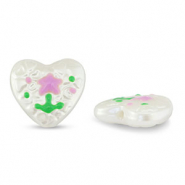 Perline in acrilico cuore con fiore perla-rosa lilla-verde