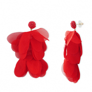 Orecchini alla moda chiffon fiore rosso-oro