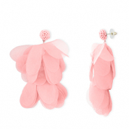 Orecchini alla moda chiffon fiore rosa pesca-oro