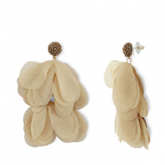 Orecchini alla moda chiffon fiore beige marrone-oro