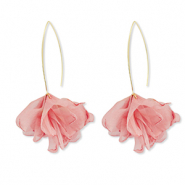 Orecchini alla moda chiffon fiore rosa pesca-oro