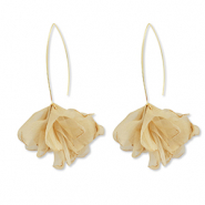 Orecchini alla moda chiffon fiore beige marrone-oro