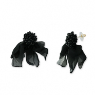 Orecchini alla moda chiffon fiore nero-oro