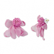 Orecchini alla moda chiffon fiore rosa malva-oro